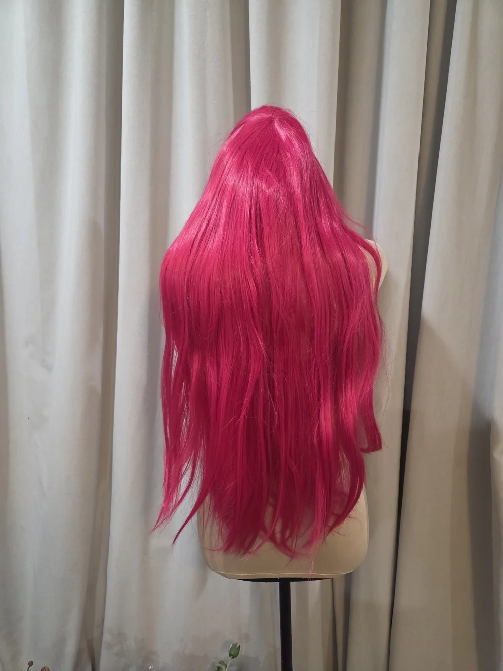 Bright Hot Pink Long Synthetic Costume Wig with Side Bangs